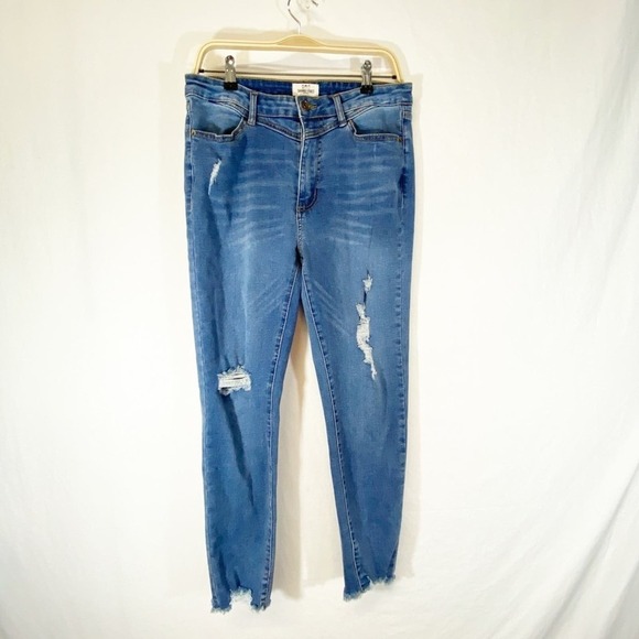 skinny fries Denim - Skinny Fries Denim High Waist Distressed Raw Hem Stretch Skinny Jeans Size 15